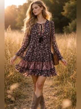 ASTR The Label Floral Ruffle Tiered Dress Boho Fairy XS